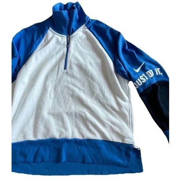 Nike Women's Performance Dri-FIT 1/4 Zip Pullover Sweatshirt Large White & Blue - Picture 2 of 8